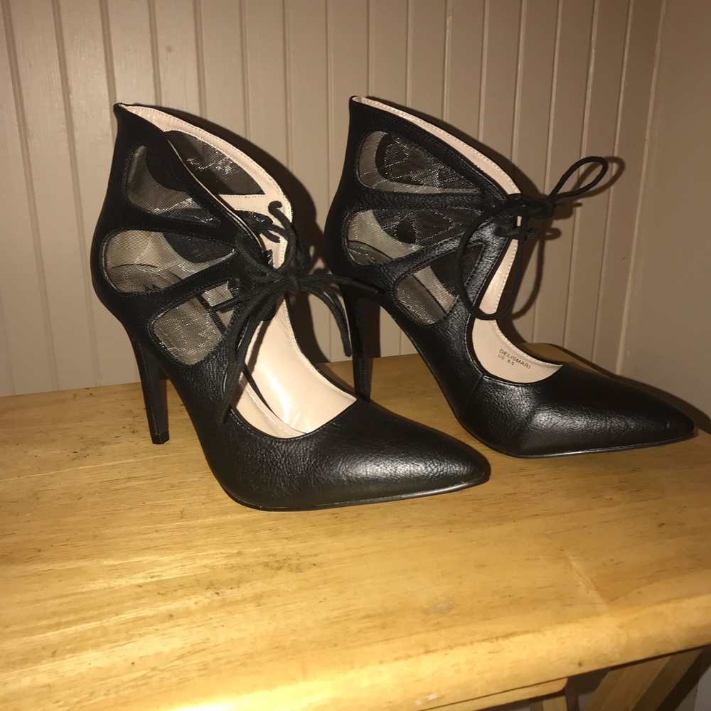 MADISON by SHOEDAZZLE Lace Up Heels w/Mesh Inserts
